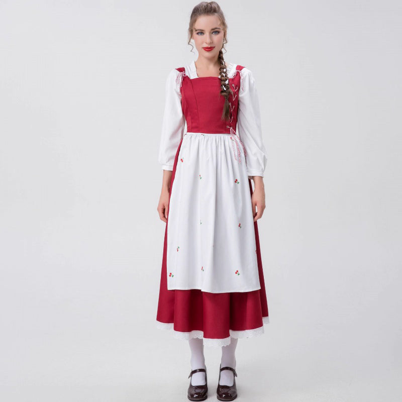 Maid Outfit Little Red Riding Hood Dress Red White Apron Halloween Cosplay Costumes