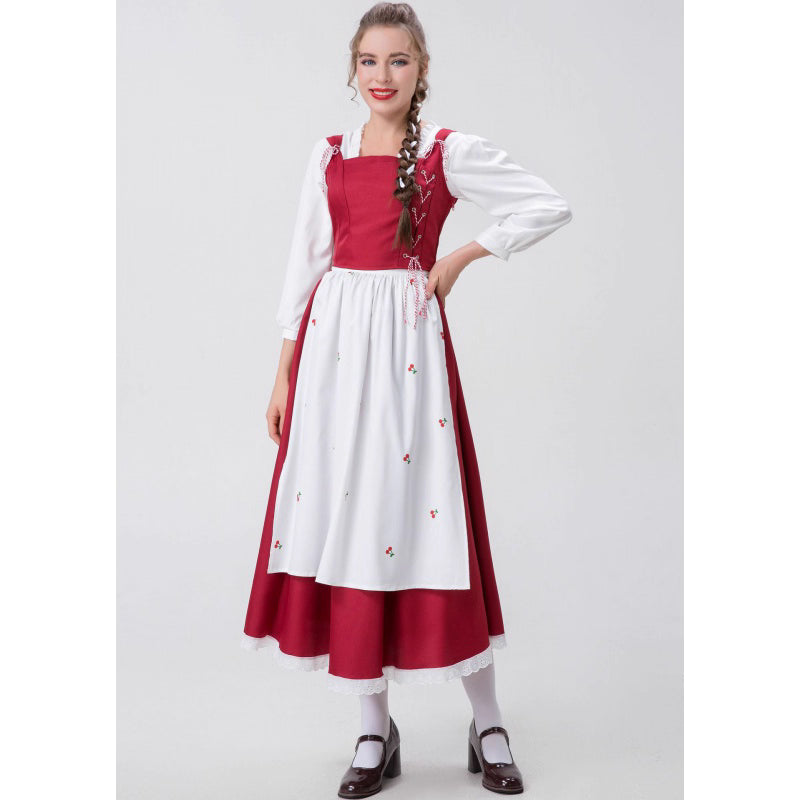 Maid Outfit Little Red Riding Hood Dress Red White Apron Halloween Cosplay Costumes