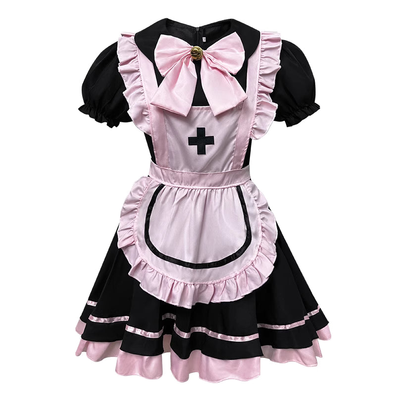 Design Concept:
This Maid Outfit Lolita dress features a charming black and pink color scheme with cat ear accents, a cute bow, and a flared skirt, perfectly capturing the essence of Japanese Lolita fashion. The outfit includes a matching headpiece, dress, apron, and an extra bow to complete the ensemble. The playful yet elegant design makes it ideal for daily cosplay, themed tea parties, or special dress-up occasions.