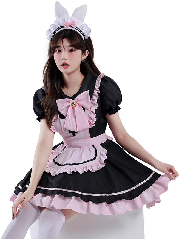 Design Concept:
This Maid Outfit Lolita dress features a charming black and pink color scheme with cat ear accents, a cute bow, and a flared skirt, perfectly capturing the essence of Japanese Lolita fashion. The outfit includes a matching headpiece, dress, apron, and an extra bow to complete the ensemble. The playful yet elegant design makes it ideal for daily cosplay, themed tea parties, or special dress-up occasions.