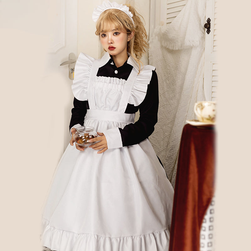 Maid Outfit Plus Size 3XL Black White Long Ruffled Apron Dress