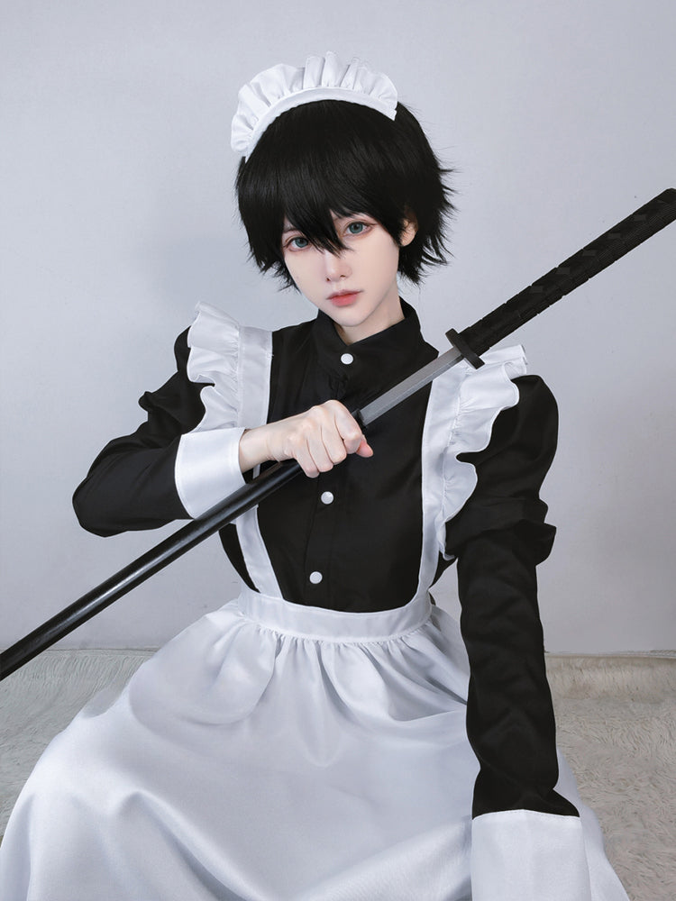 Maid Outfit Plus Size 3XL Monochrome Frilled White Black Long Apro