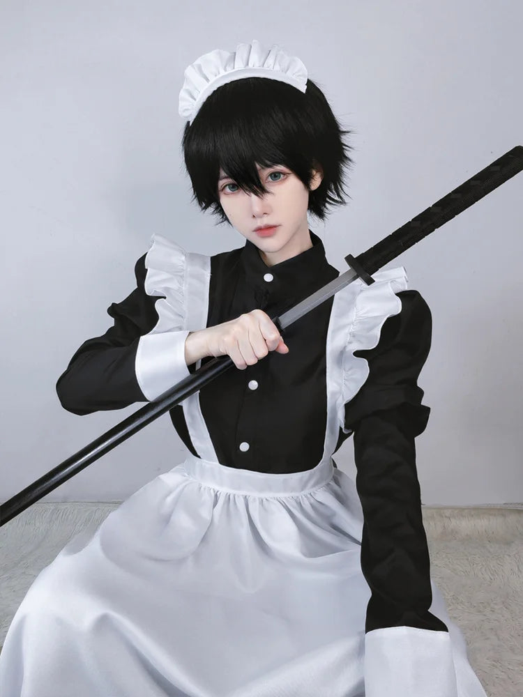 Maid Outfit Plus Size 3XL Monochrome Frilled White Black Long Apro