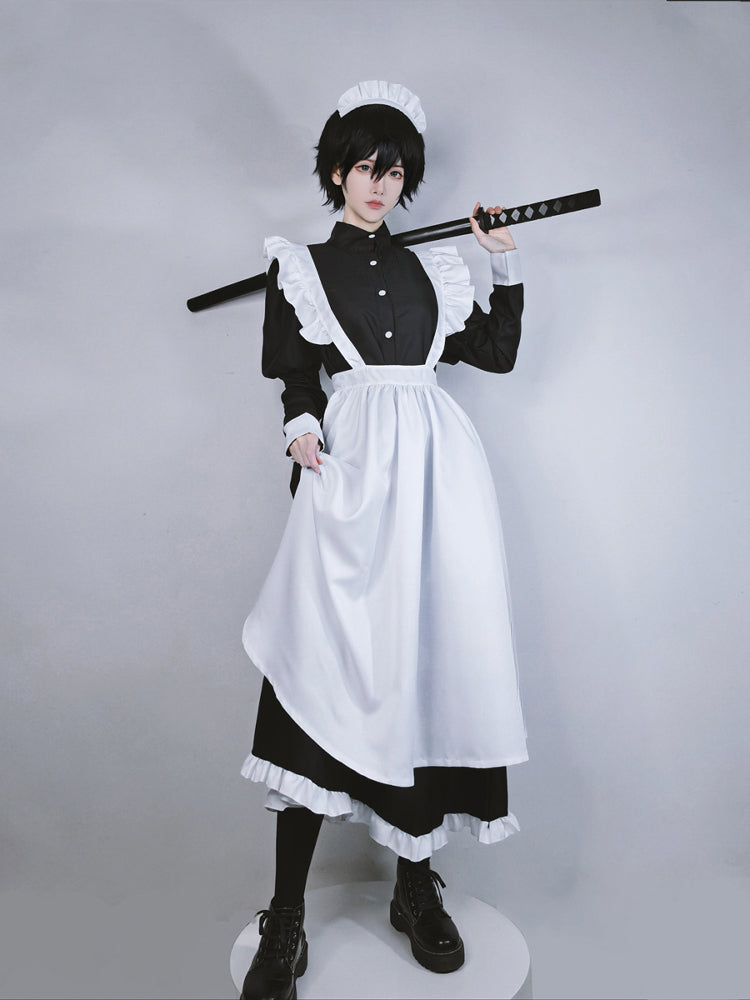 Maid Outfit Plus Size 3XL Monochrome Frilled White Black Long Apro