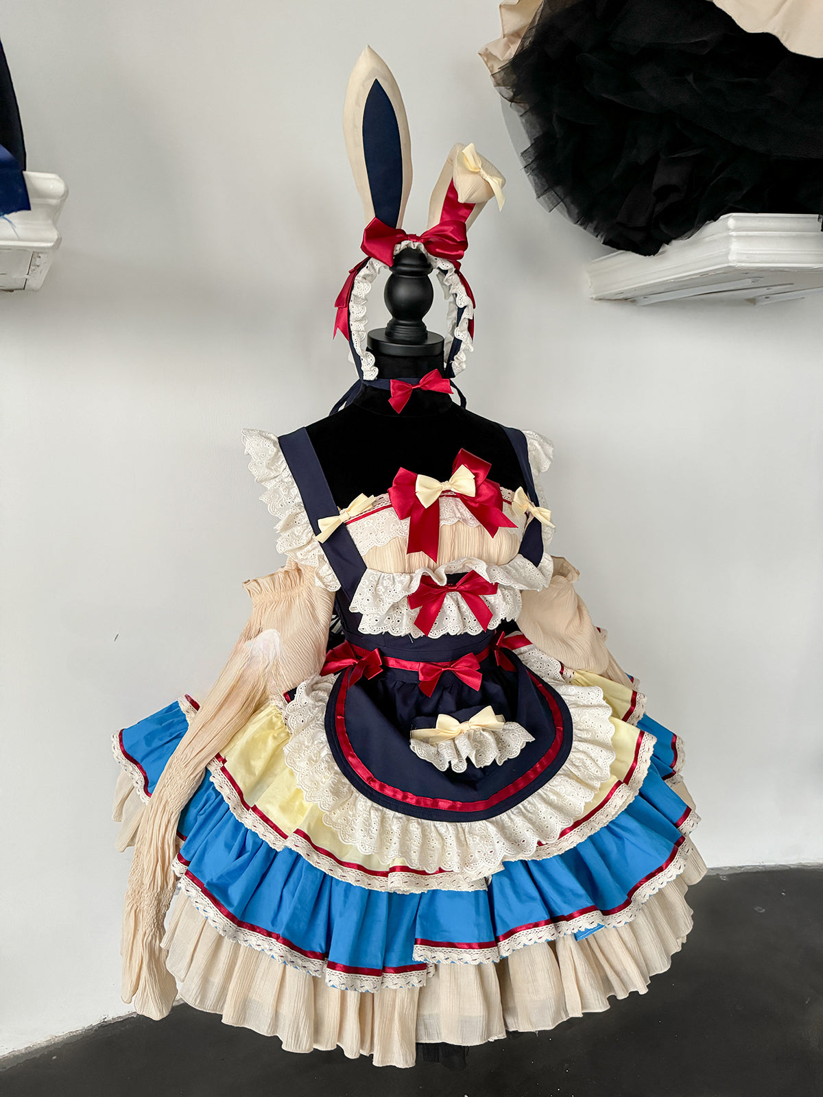 Maid Outfit Sweet Lolita Blue Sweet Lolita Maid Dress with Bunny Ears Headpiece