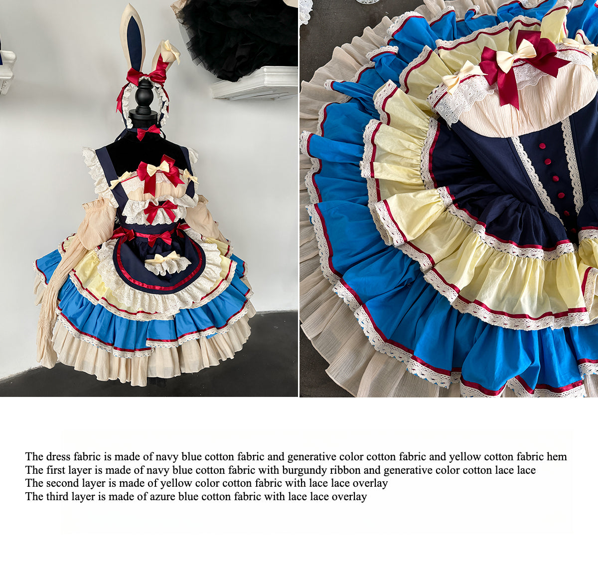 Maid Outfit Sweet Lolita Blue Sweet Lolita Maid Dress with Bunny Ears Headpiece