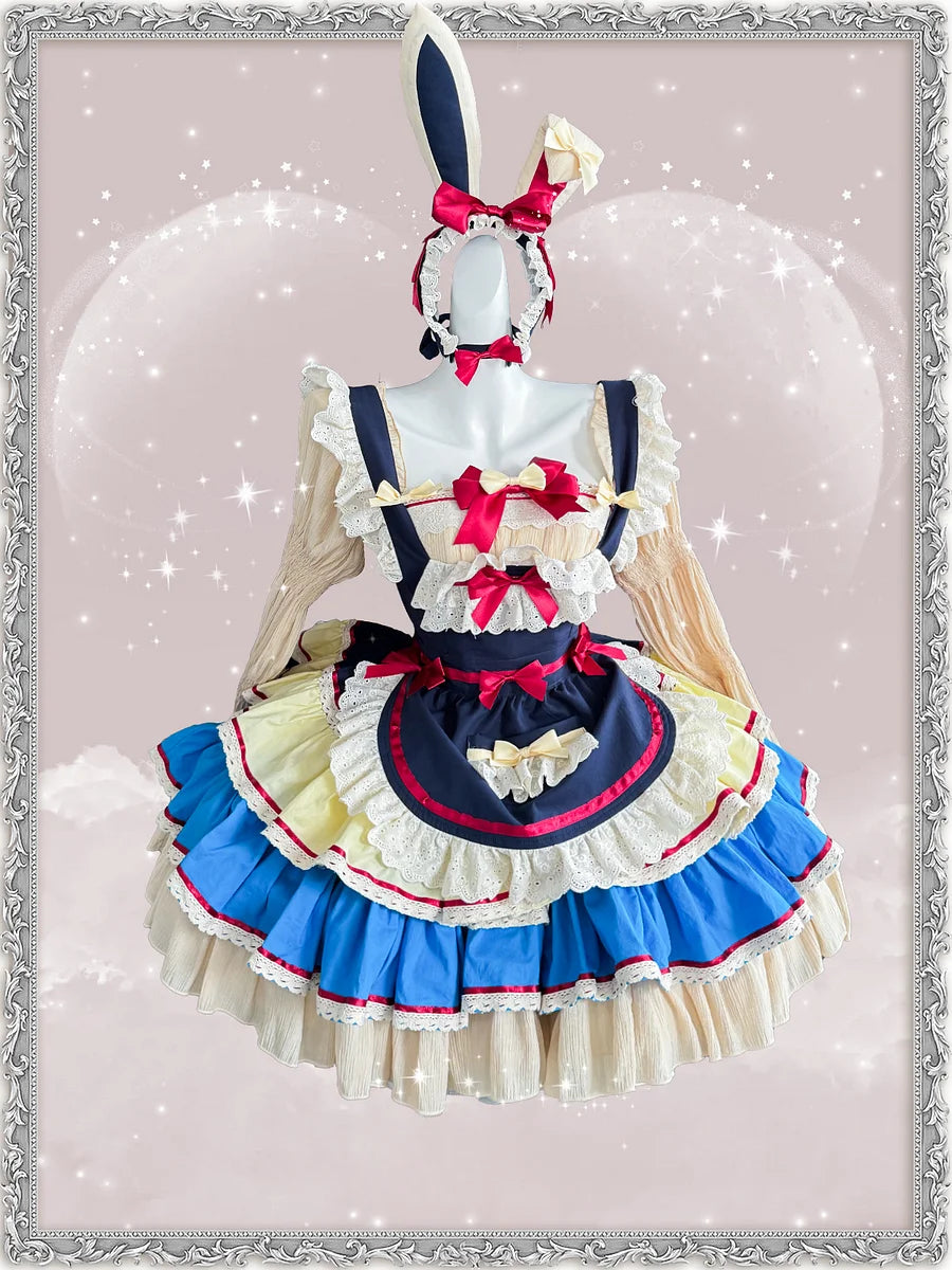 Maid Outfit Sweet Lolita Blue Sweet Lolita Maid Dress with Bunny Ears Headpiece