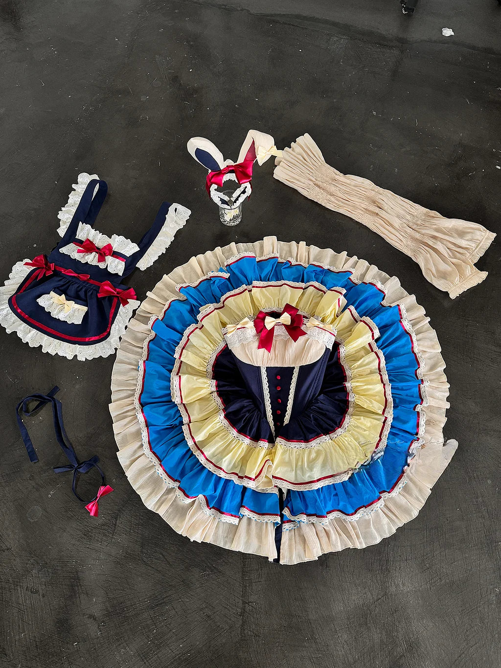 Maid Outfit Sweet Lolita Blue Sweet Lolita Maid Dress with Bunny Ears Headpiece