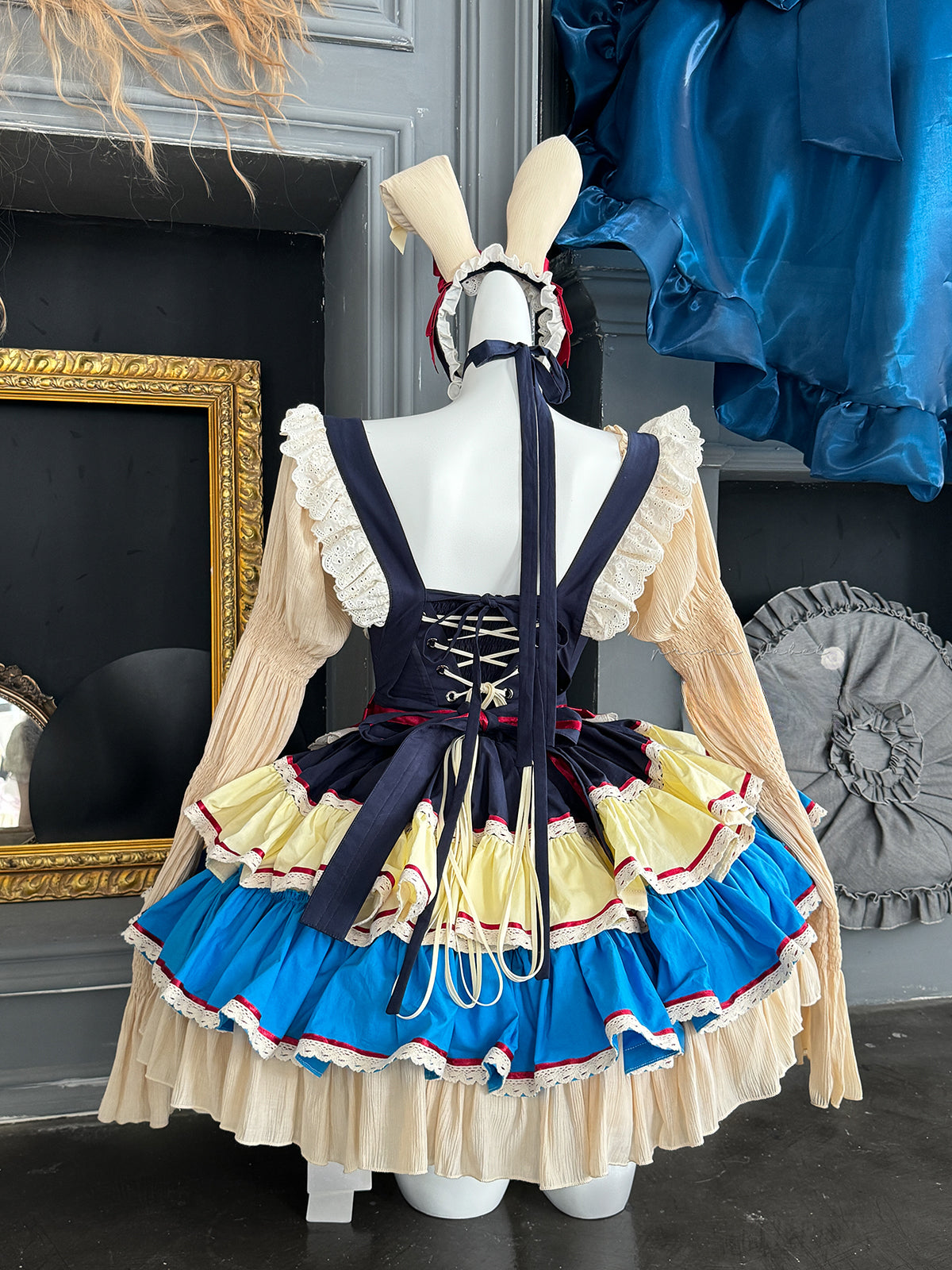 Maid Outfit Sweet Lolita Blue Sweet Lolita Maid Dress with Bunny Ears Headpiece