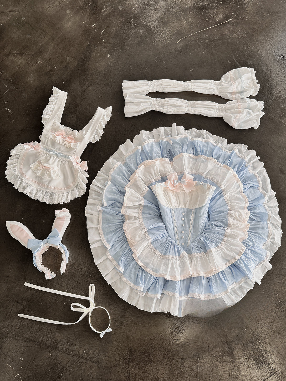 Maid Outfit Sweet Lolita Blue White Sweet Lolita Maid Dress with Bunny Ears Headpiece