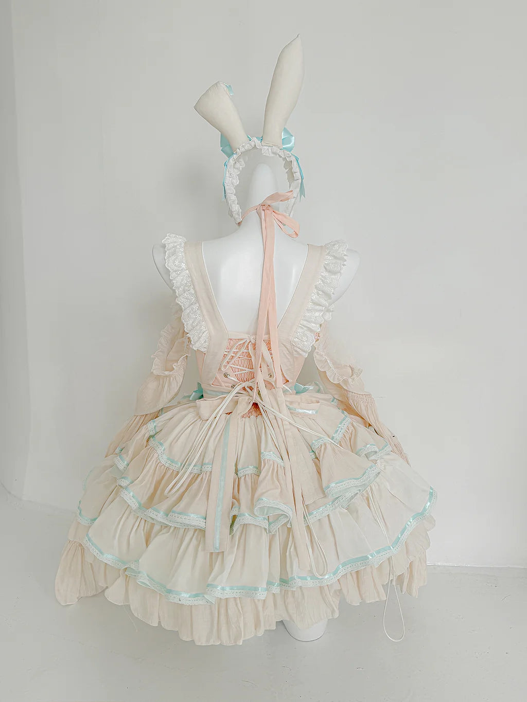 Maid Outfit Sweet Lolita Mint Pink Sweet Lolita Maid Dress with Bunny Ears Headpiece