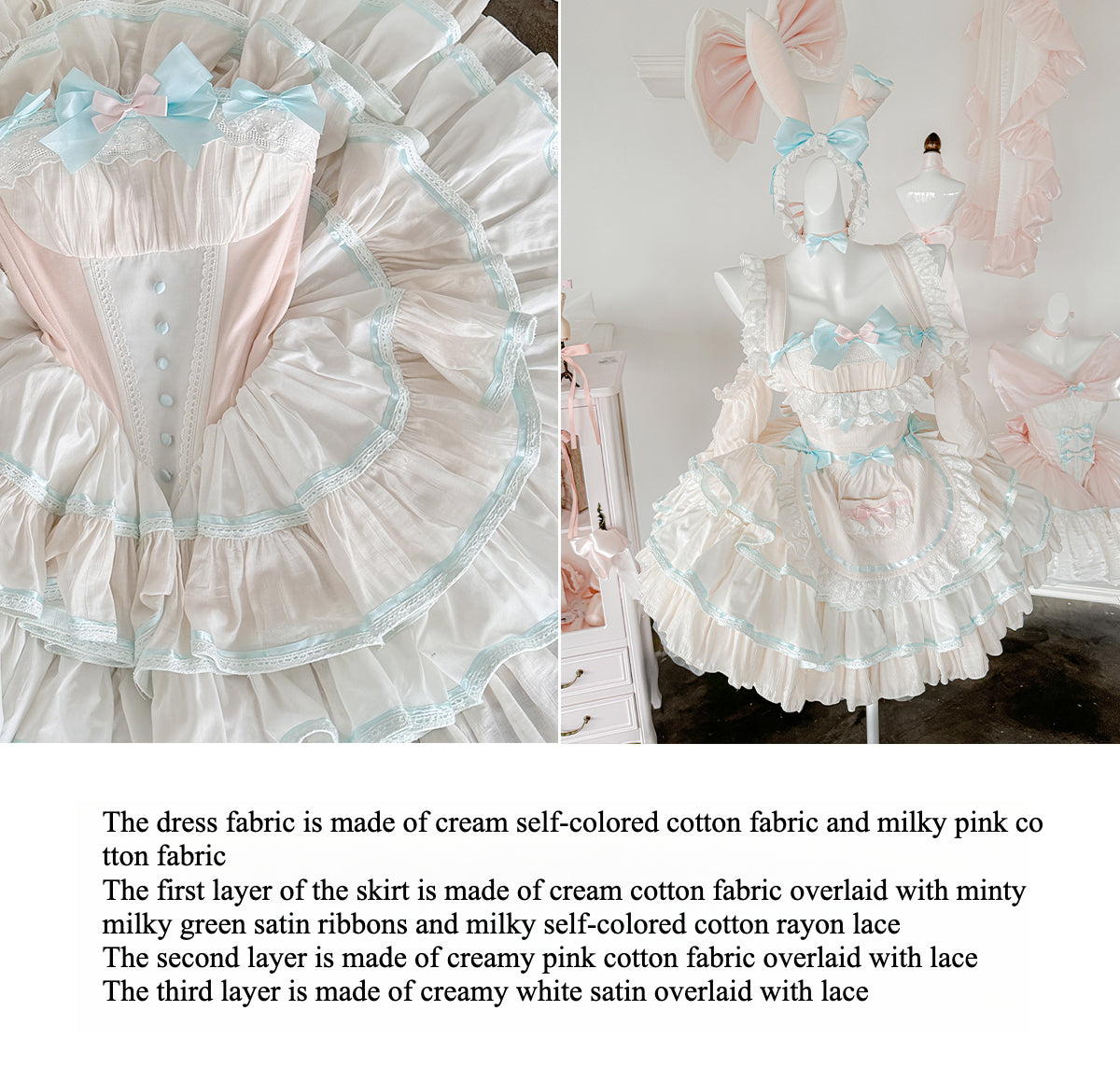 Maid Outfit Sweet Lolita Mint Pink Sweet Lolita Maid Dress with Bunny Ears Headpiece