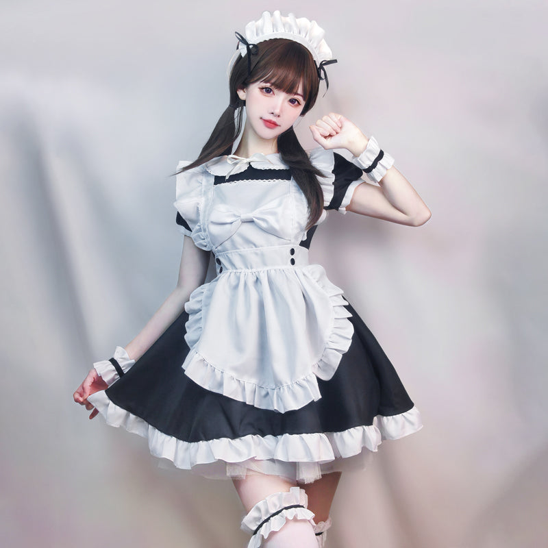 Maid Outfit Sweet Lolita Plus Size 5XL Black White Ruffled Apron Short Sleeve