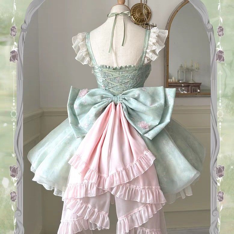Mori Kei Fashion Green Flower Fairy Lolita Small Fresh Dress Sweet Lolita Bud Jsk Skirt Lolita Princess Cute Dress