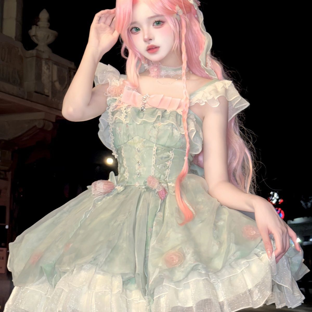 Mori Kei Fashion Green Flower Fairy Lolita Small Fresh Dress Sweet Lolita Bud Jsk Skirt Lolita Princess Cute Dress