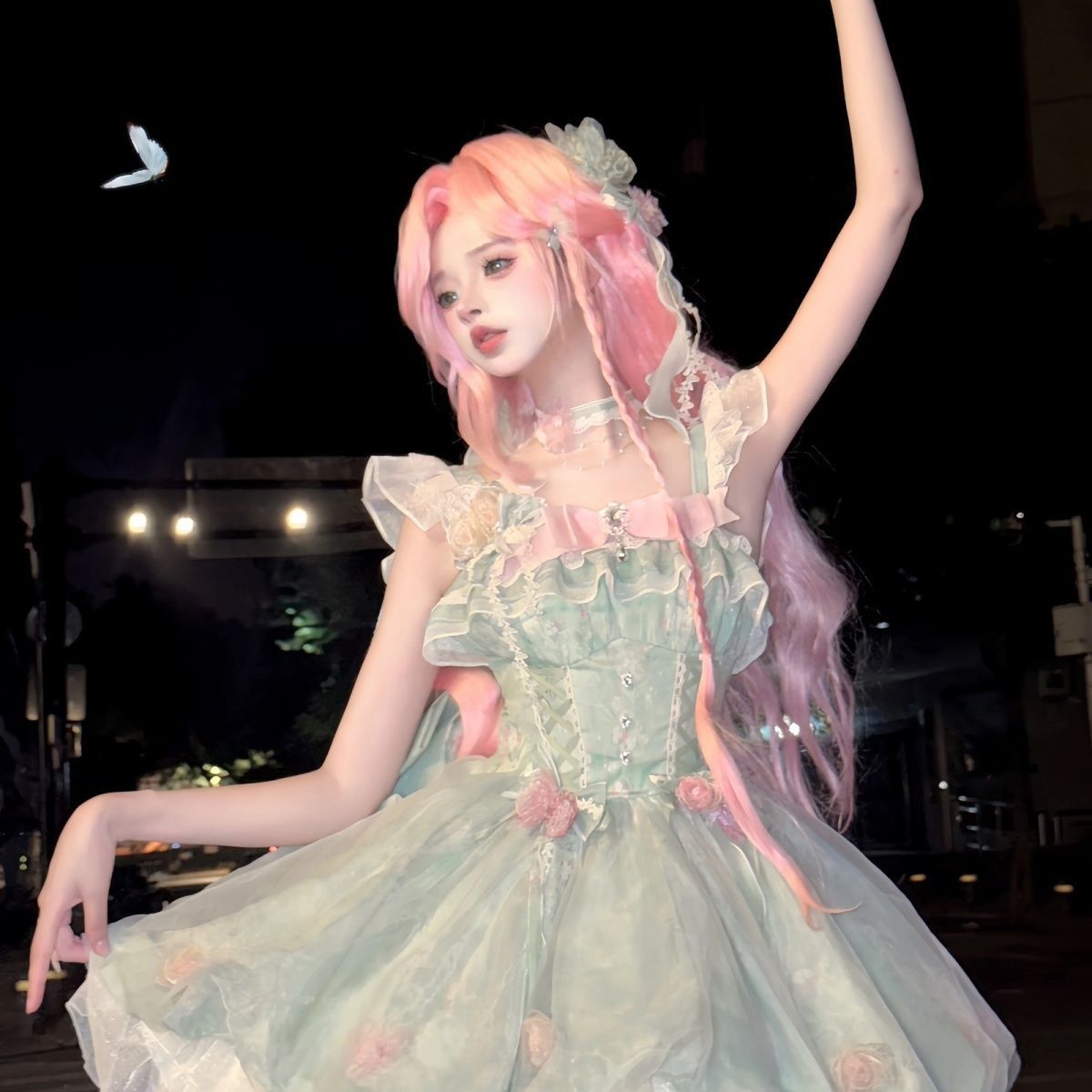 Mori Kei Fashion Green Flower Fairy Lolita Small Fresh Dress Sweet Lolita Bud Jsk Skirt Lolita Princess Cute Dress