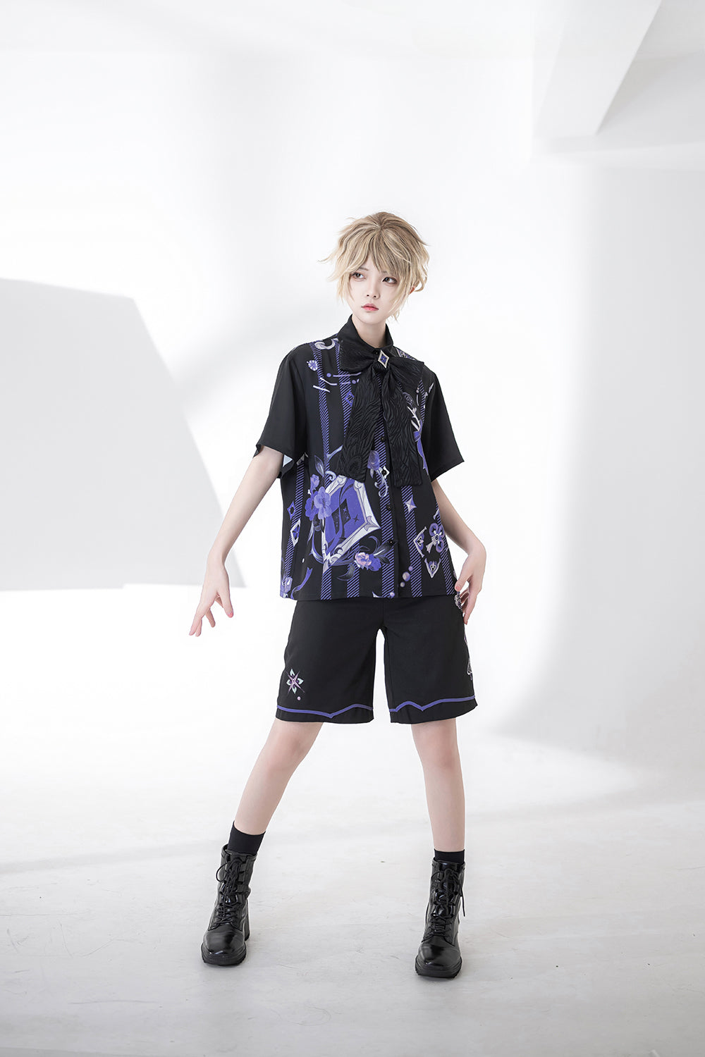 Ouji Fashion Summer Princess Chronicles Purple Accent Black Shirt Shorts Set