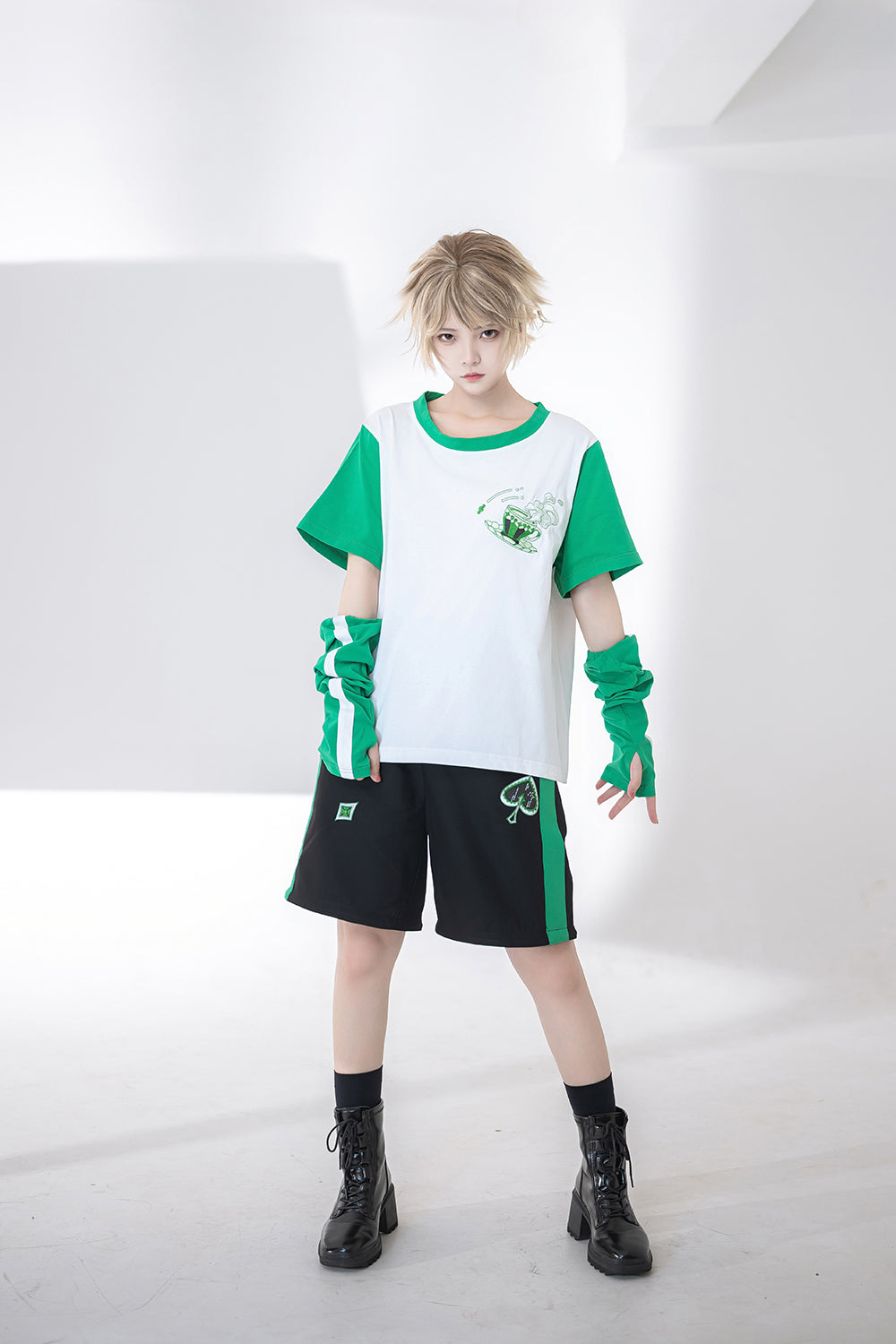 Ouji Fashion Summer Princess Chronicles White Green Printed Shirt Shorts Set