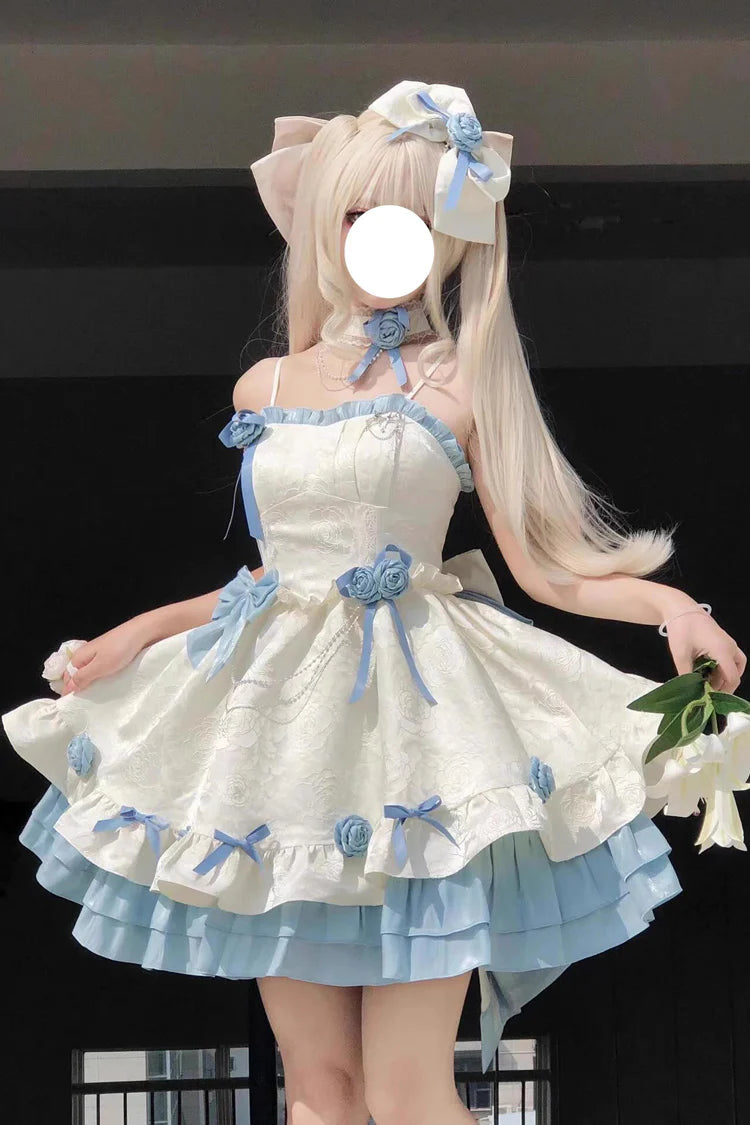 Design Concept:
This Sweet Lolita JSK dress in apricot and blue features a floral pattern with delicate frill accents and charming ribbon details. The layered ruffles create a playful yet elegant silhouette, perfectly capturing the princess-inspired Lolita aesthetic. Ideal for cosplay, special occasions, or daily Lolita styling, this dress combines whimsical charm with feminine sophistication.