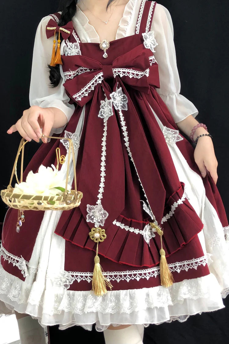 Design Concept:
This enchanting Qi Lolita JSK dress blends Chinese-inspired elements with a whimsical rainbow fairy aesthetic. Crafted from soft, high-quality fabric, the dress features a graceful silhouette, delicate ruffles, and subtle embroidered details that enhance its sweet and elegant charm. The full set includes a matching inner blouse and coordinating accessories, allowing for a complete outfit right out of the box. Available in three captivating colors—green, red, and black—this dress is perfect