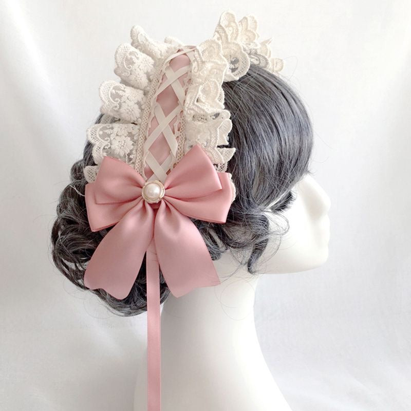Lolita Accessories Headwear Sweet Hairband Ruffle Lace Pearl Bowknot Hair Accessories