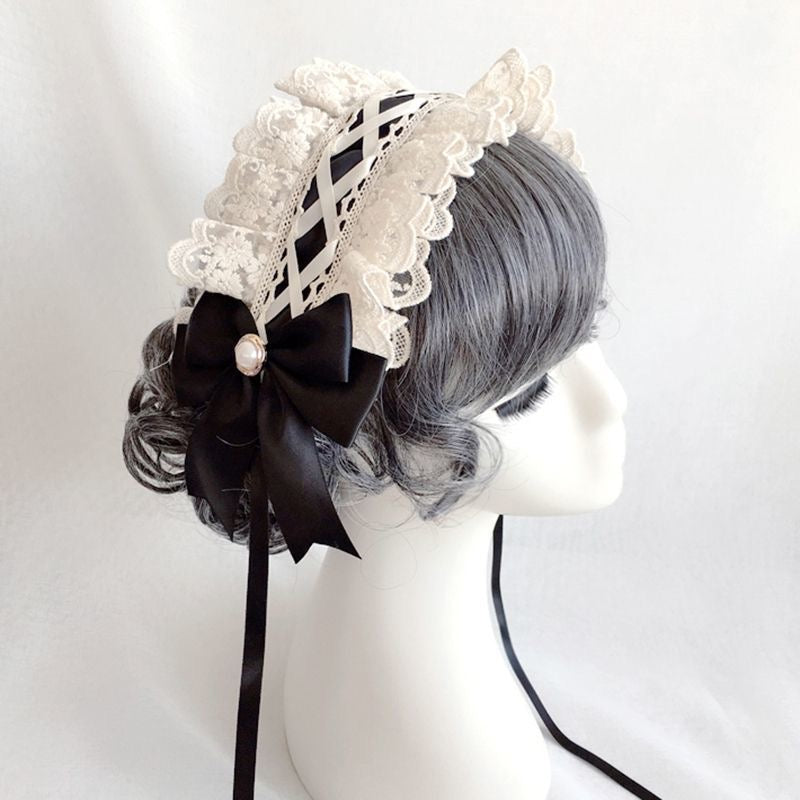 Lolita Accessories Headwear Sweet Hairband Ruffle Lace Pearl Bowknot Hair Accessories