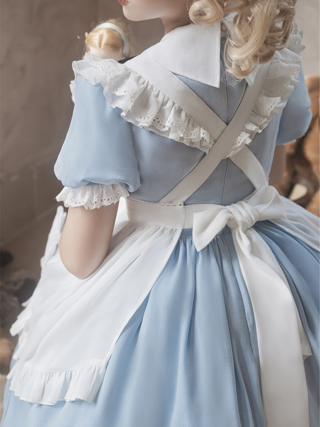 Sweet Lolita Alice-themed Ruffled Maid Outfit Dress Summer Short Sleeve