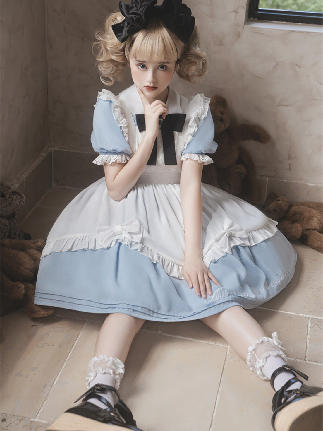 Sweet Lolita Alice-themed Ruffled Maid Outfit Dress Summer Short Sleeve