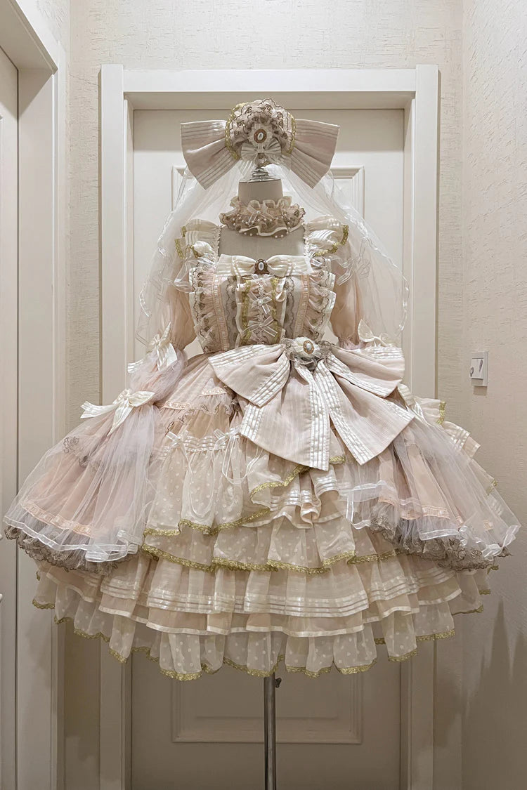 Design Concept:
Embrace luxurious sweetness with this Sweet Lolita apricot dress set. Featuring long flared sleeves, multi-layered ruffles, delicate bows, and intricate lace details, it exudes a gorgeous and refined Lolita charm. The flowing silhouette creates an elegant, princess-like effect, perfect for tea parties, photoshoots, or special occasions. Comfortable yet visually striking, this coordinated dress set brings a sophisticated and enchanting touch to any Lolita wardrobe, making it a versatile choic