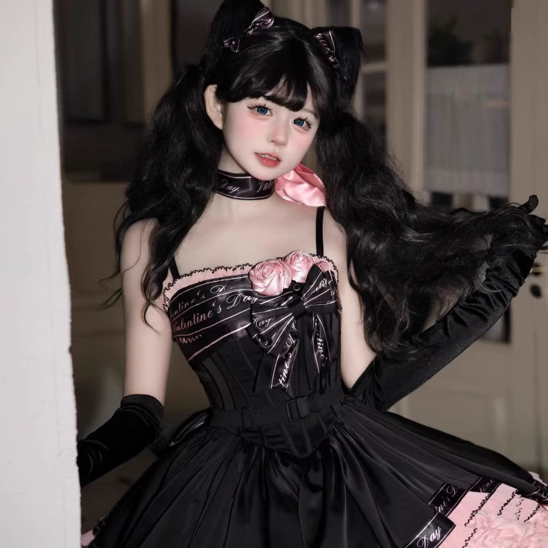 Design Concept:
This Sweet Lolita short princess dress in black and pink combines playful charm with elegant design. Crafted from high-quality fabric, it features a fitted bodice with delicate straps, a flared skirt, and includes a petticoat for extra volume. Perfect for student events, parties, tea ceremonies, or cosplay, this dress captures a youthful yet refined aesthetic, making it a standout choice for any special occasion. The set includes both the dress and the petticoat.