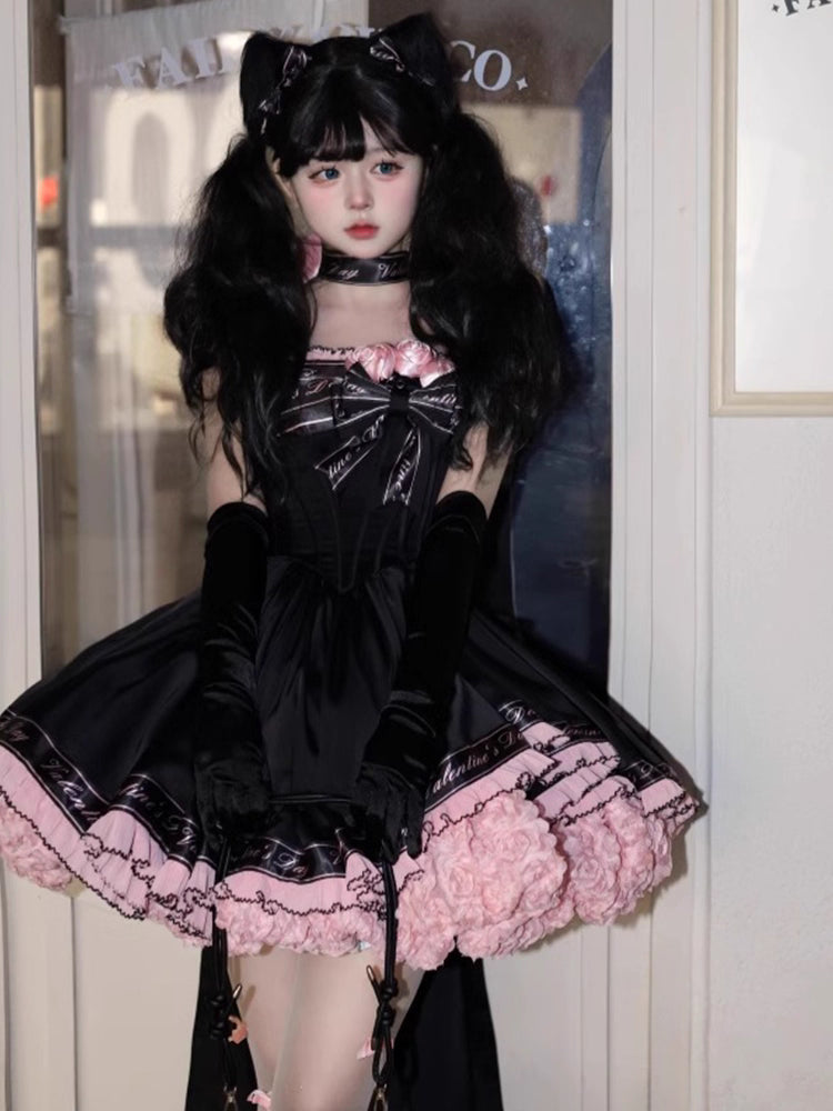 Design Concept:
This Sweet Lolita short princess dress in black and pink combines playful charm with elegant design. Crafted from high-quality fabric, it features a fitted bodice with delicate straps, a flared skirt, and includes a petticoat for extra volume. Perfect for student events, parties, tea ceremonies, or cosplay, this dress captures a youthful yet refined aesthetic, making it a standout choice for any special occasion. The set includes both the dress and the petticoat.