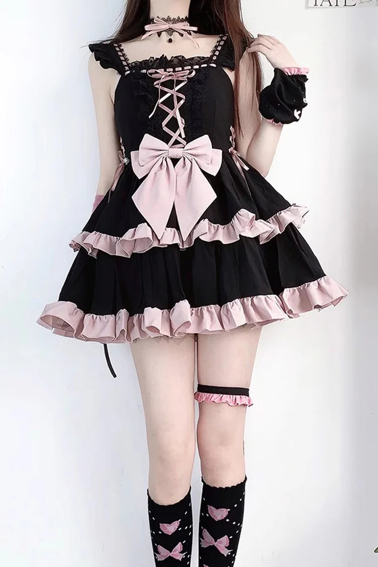 Design Concept:
This Sweet Lolita JSK dress in black and pink features a two-tier frill design with charming ribbon tie-up details. The layered ruffles create a playful and elegant silhouette, perfectly capturing the sweet princess-inspired Lolita aesthetic. Crafted with attention to detail, this dress is ideal for cosplay, special occasions, or adding a whimsical touch to your everyday Lolita wardrobe.