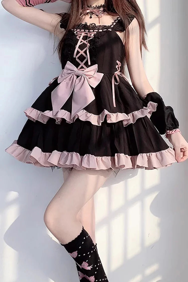 Design Concept:
This Sweet Lolita JSK dress in black and pink features a two-tier frill design with charming ribbon tie-up details. The layered ruffles create a playful and elegant silhouette, perfectly capturing the sweet princess-inspired Lolita aesthetic. Crafted with attention to detail, this dress is ideal for cosplay, special occasions, or adding a whimsical touch to your everyday Lolita wardrobe.