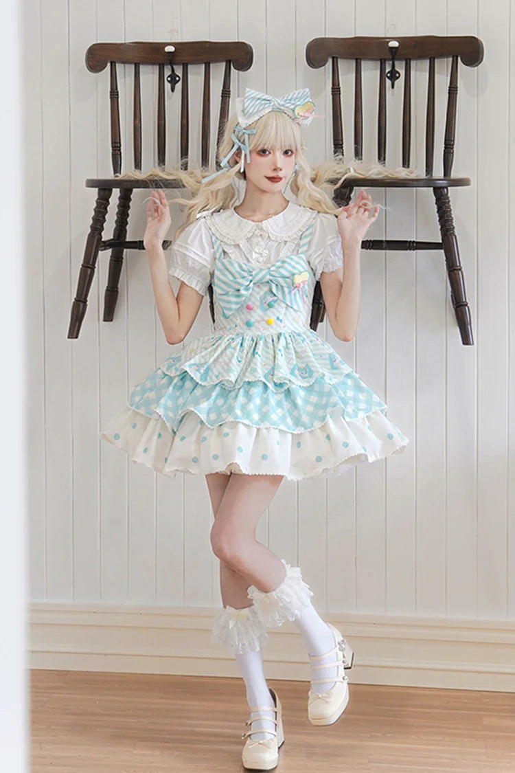 Design Concept:
This Sweet Lolita blue sleeveless JSK dress features a three-layer printed design with charming bow details, combining sweetness and elegance in a classic Lolita style. The layered silhouette adds volume and grace, making it a perfect choice for creating a dreamy and playful look. The product includes one JSK dress.