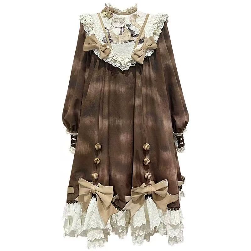 Design Concept:
This Sweet Lolita brown dress features charming bow and lace details with a waist-cinched design, blending elegance with a cute and sweet style that embodies classic Lolita charm. The warm brown tone adds a cozy and refined touch, making it a versatile choice for both daily wear and special occasions. Product Details: The product includes one dress with a matching belt, designed to enhance the silhouette while providing a polished and harmonious look that captures the essence of sweet Lolit