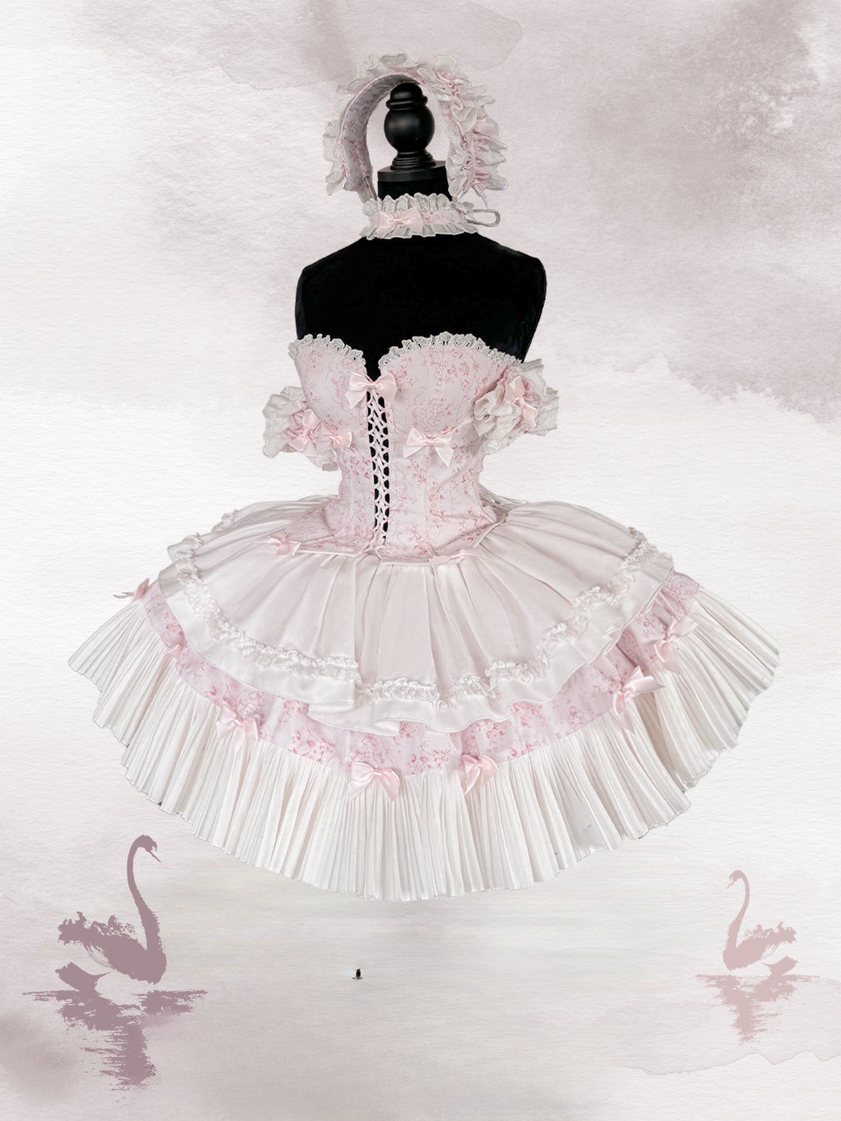 Sweet Lolita Cake Cream Dress Pink Floral Sweet Lolita Corset Dress with Giant Bow Accent