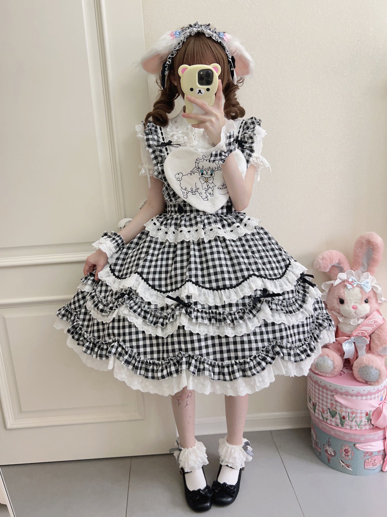 Sweet Lolita Cake Black Ruffled Collar Heart Detail Lolita Dress