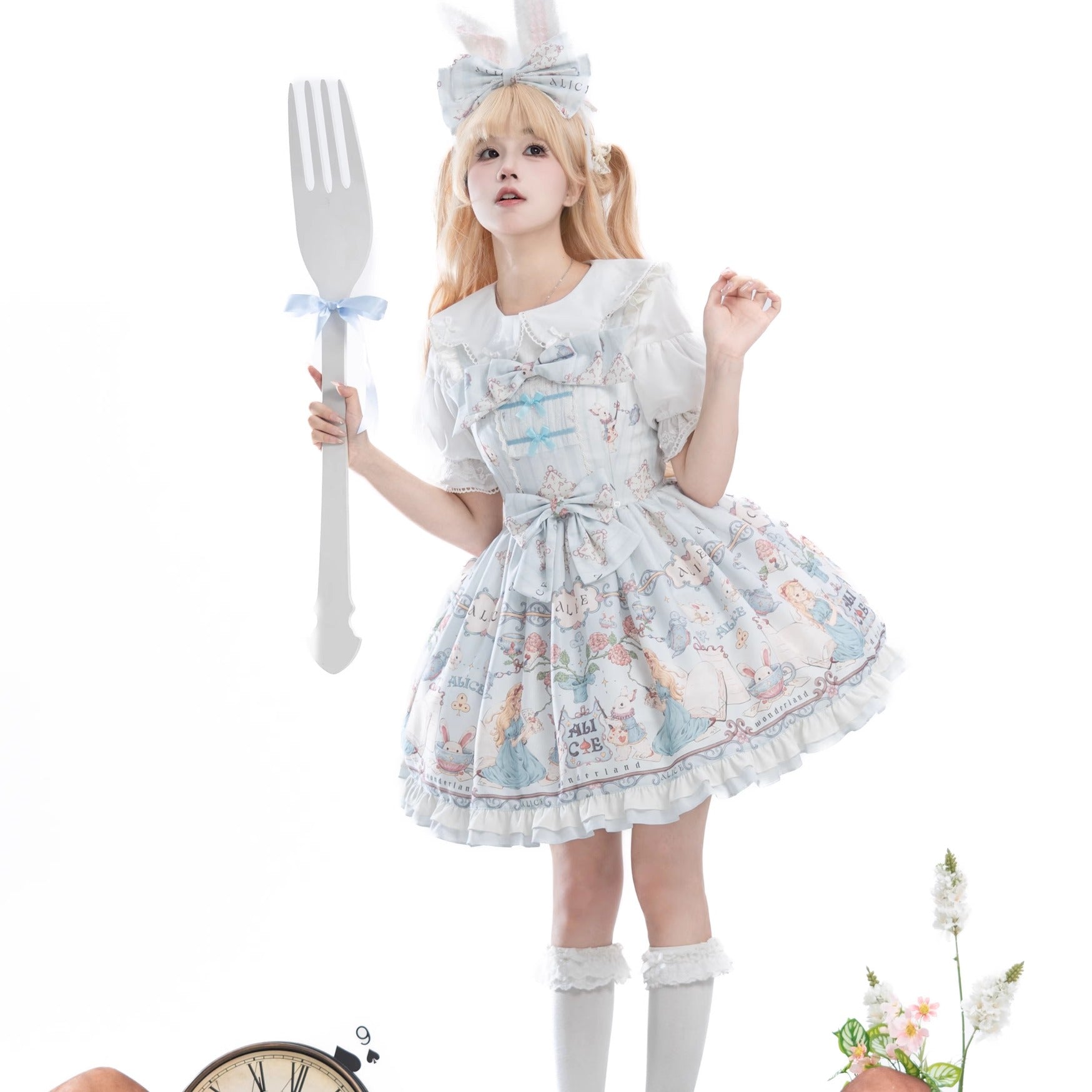 Sweet Lolita Cake Dress Blue Theme Ruffle Trim Lolita Dress Jumper Skirt