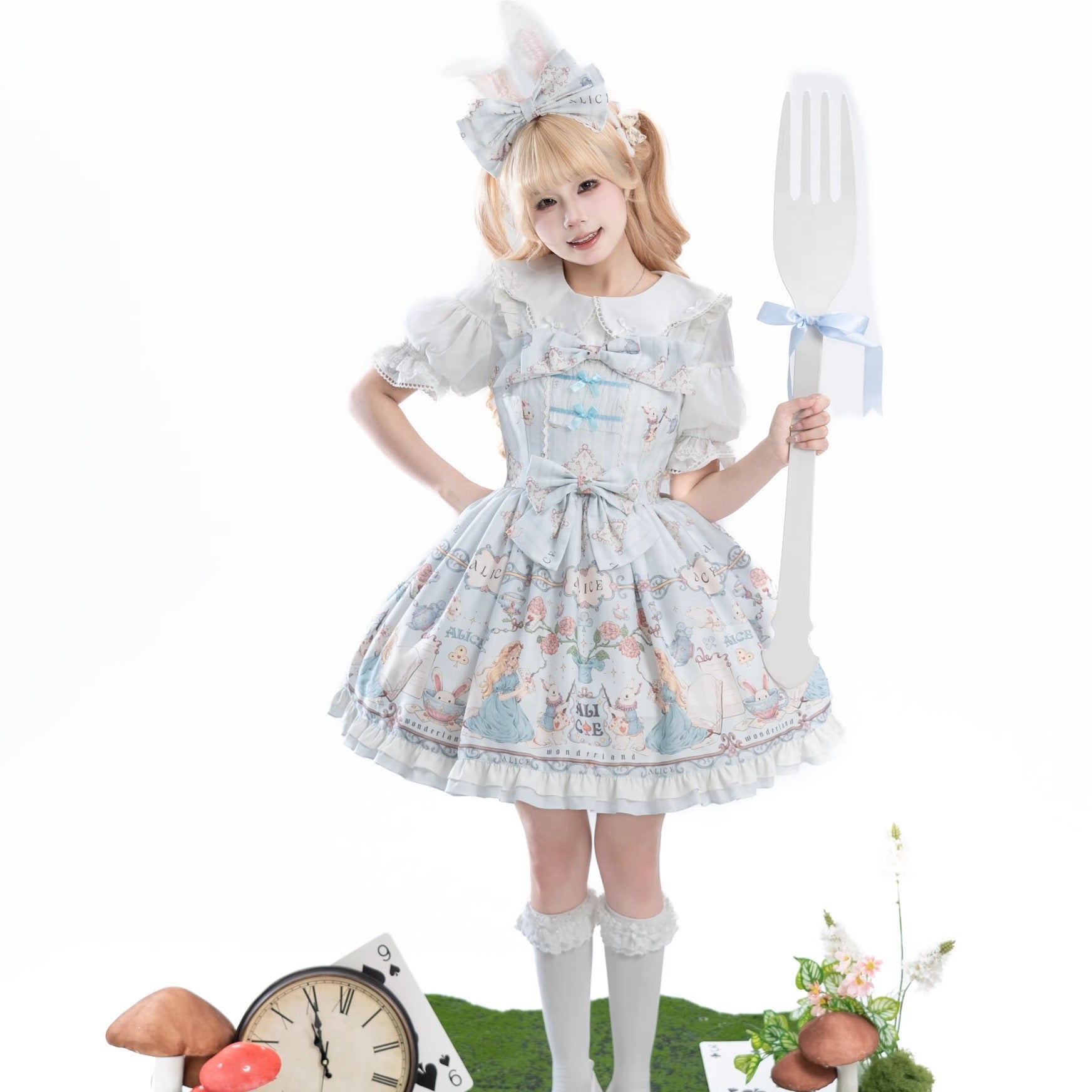 Sweet Lolita Cake Dress Blue Theme Ruffle Trim Lolita Dress Jumper Skirt