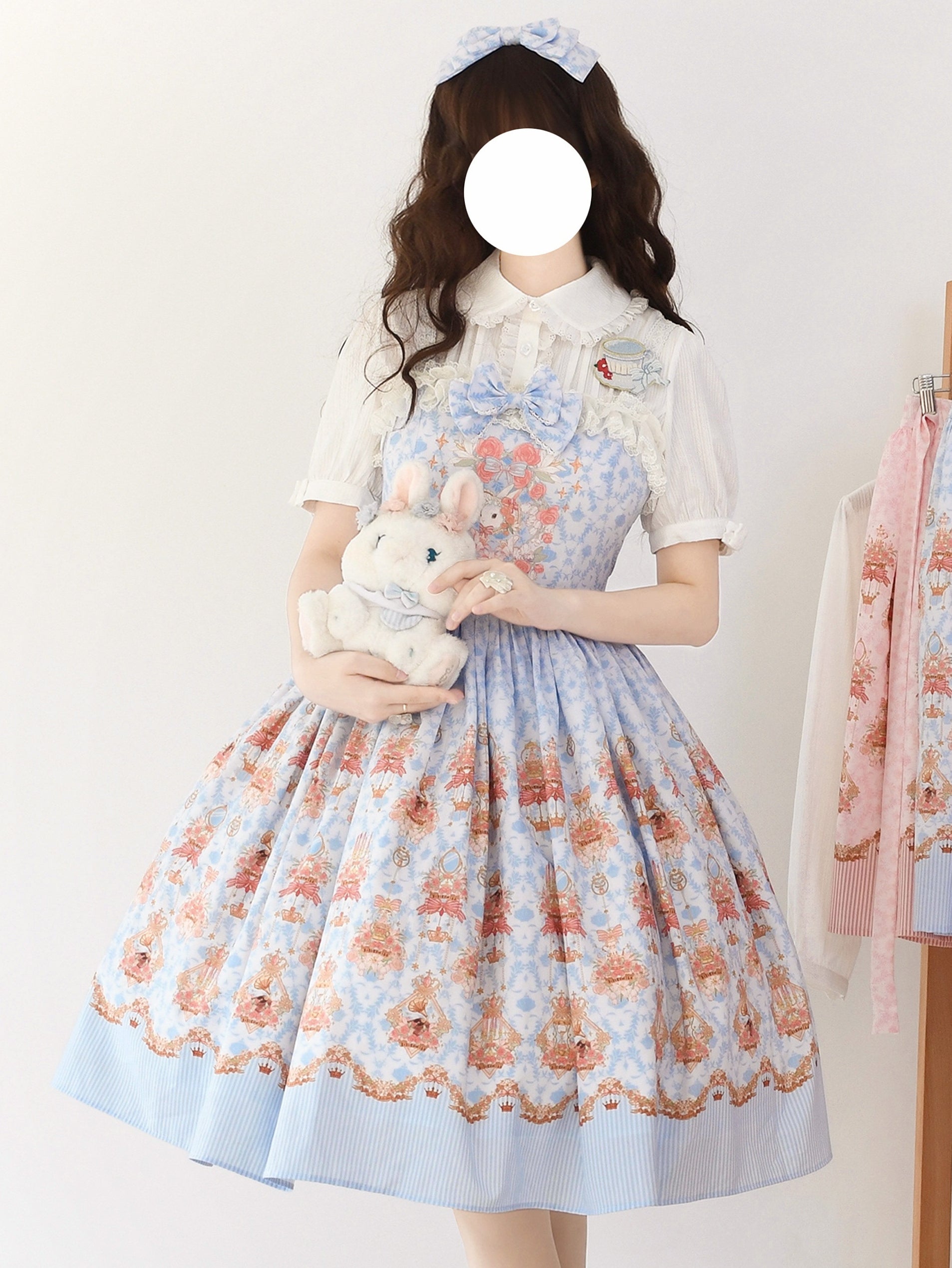 Sweet Lolita Cake Dress Blue Lace Strawberry Witch Rabbit  Trimmed Collar Print Lolita Dress