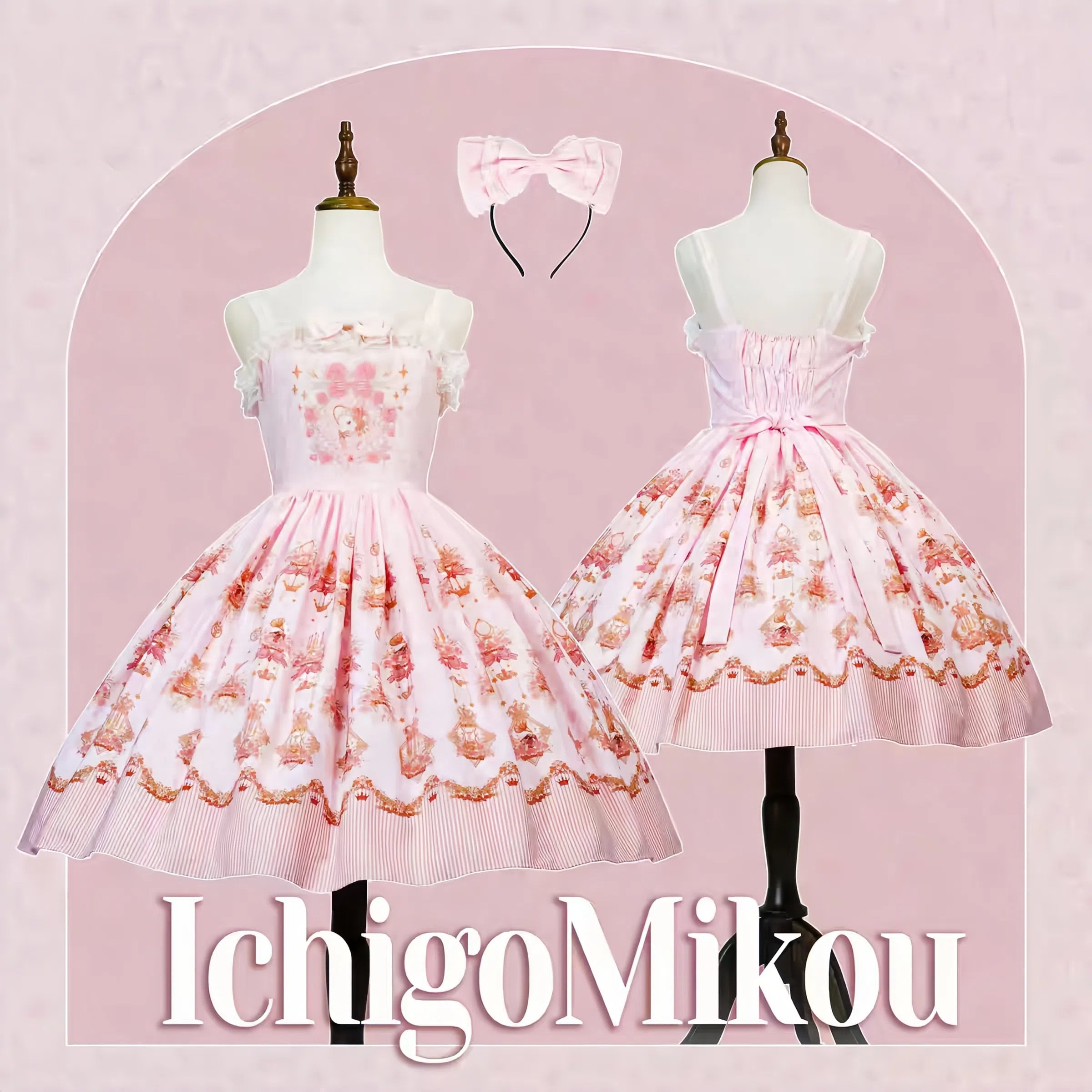 Sweet Lolita Cake Dress Pink Lace Strawberry Witch Rabbit  Trimmed Collar Print Lolita Dress