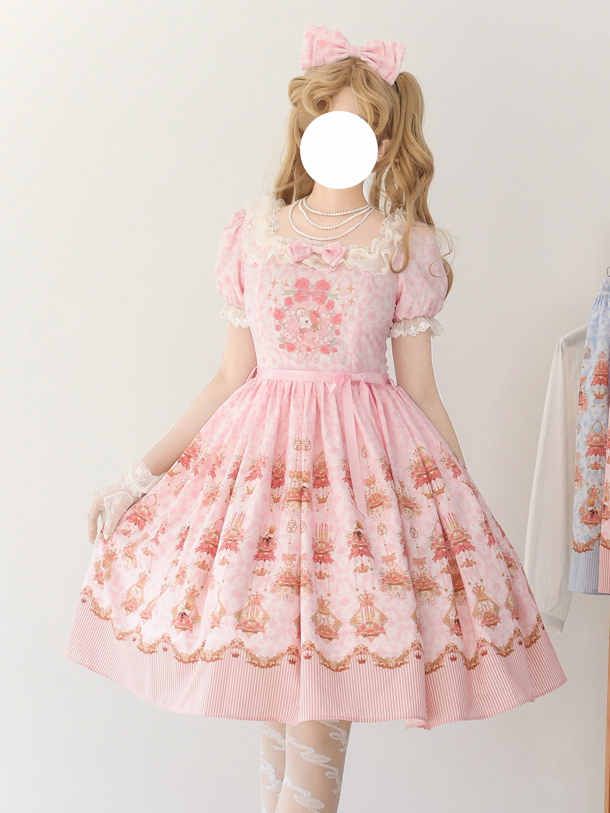 Sweet Lolita Cake Dress Pink Lace Strawberry Witch Rabbit  Trimmed Collar Print Lolita Dress