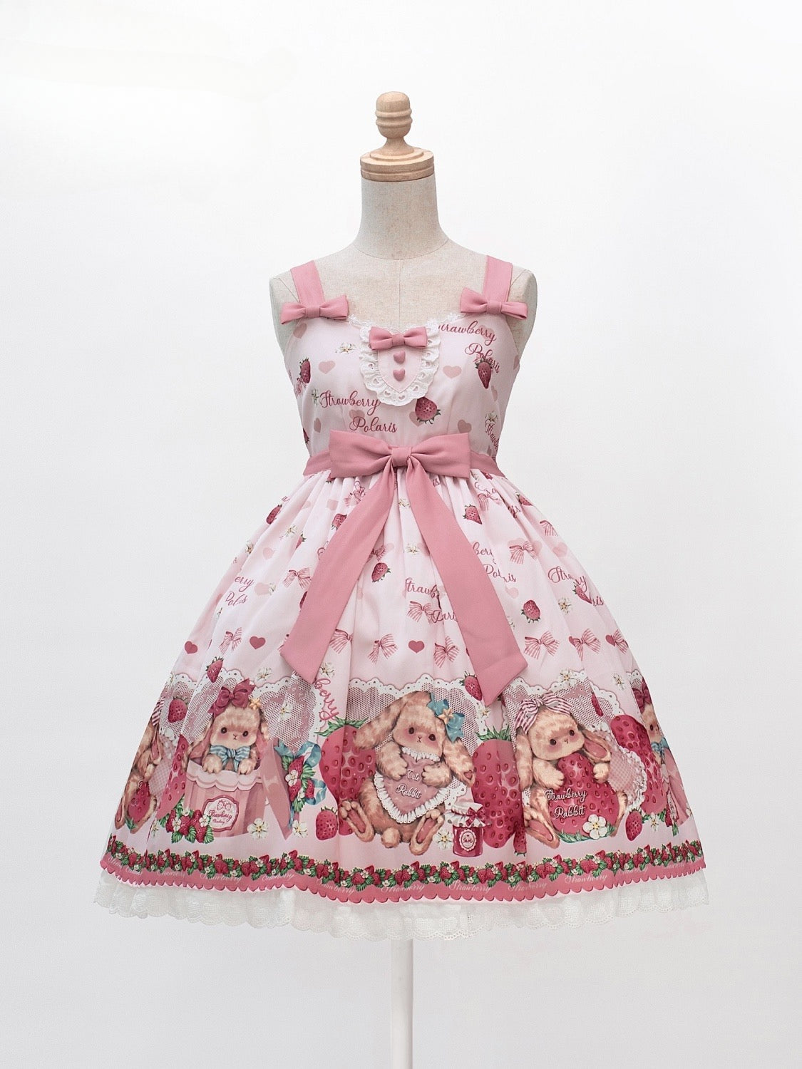 Sweet Lolita Cake Dress Pink Strawberry Teddy Print Ruffled Collar Lolita Dress