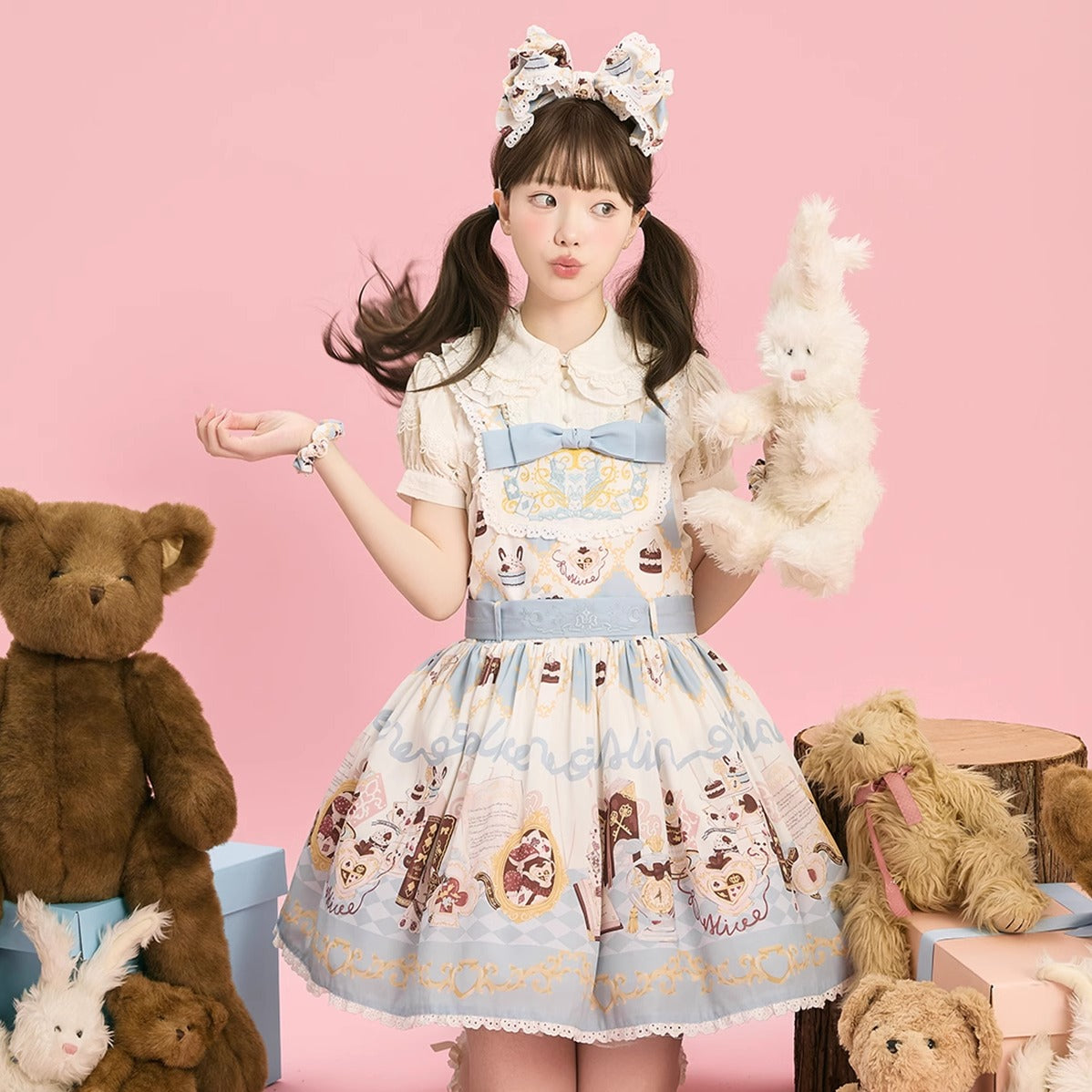 Sweet Lolita Cake Dress Tea Party Fashion Light Blue Pastry Pattern Bow Accented Lolita Dress