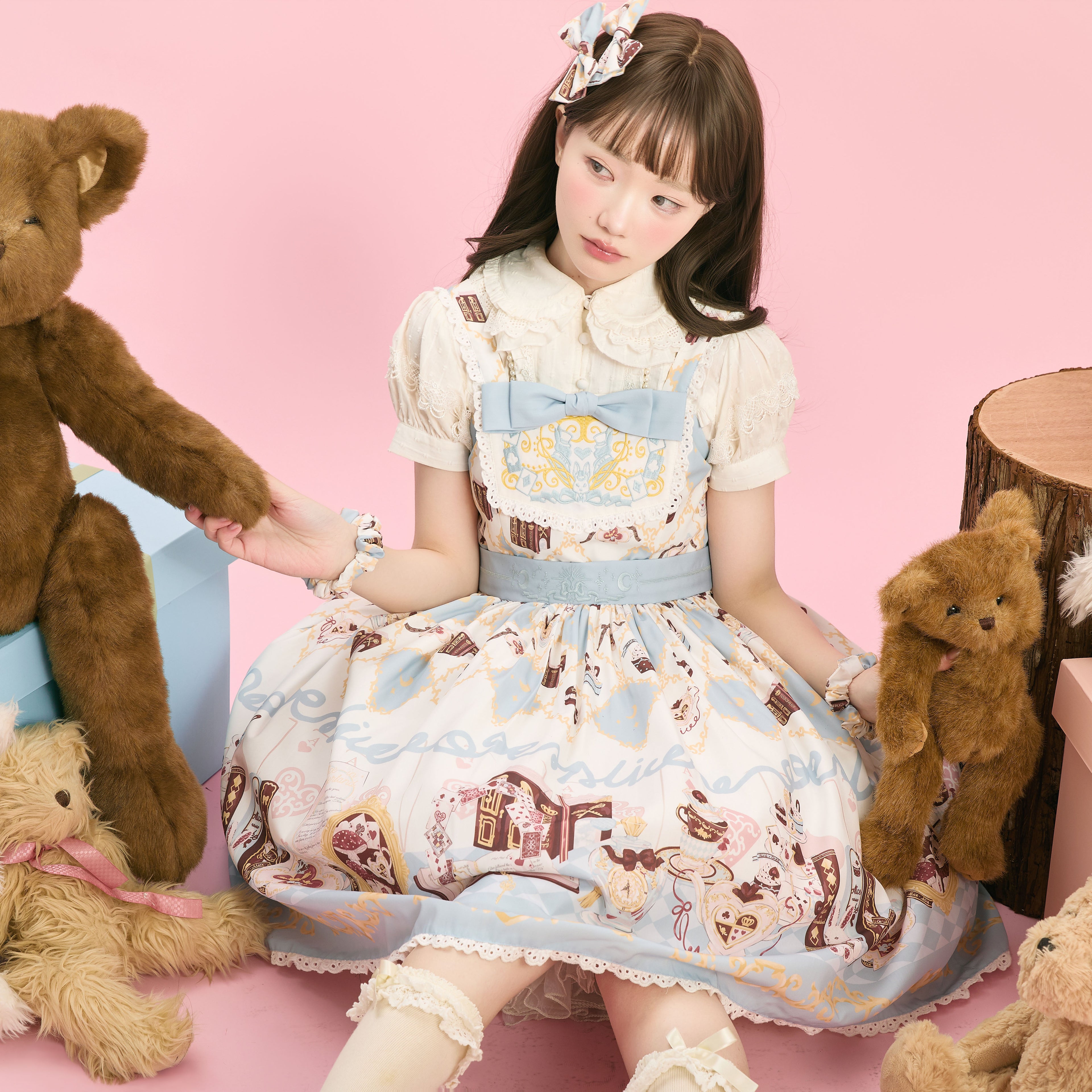 Sweet Lolita Cake Dress Tea Party Fashion Light Blue Pastry Pattern Bow Accented Lolita Dress