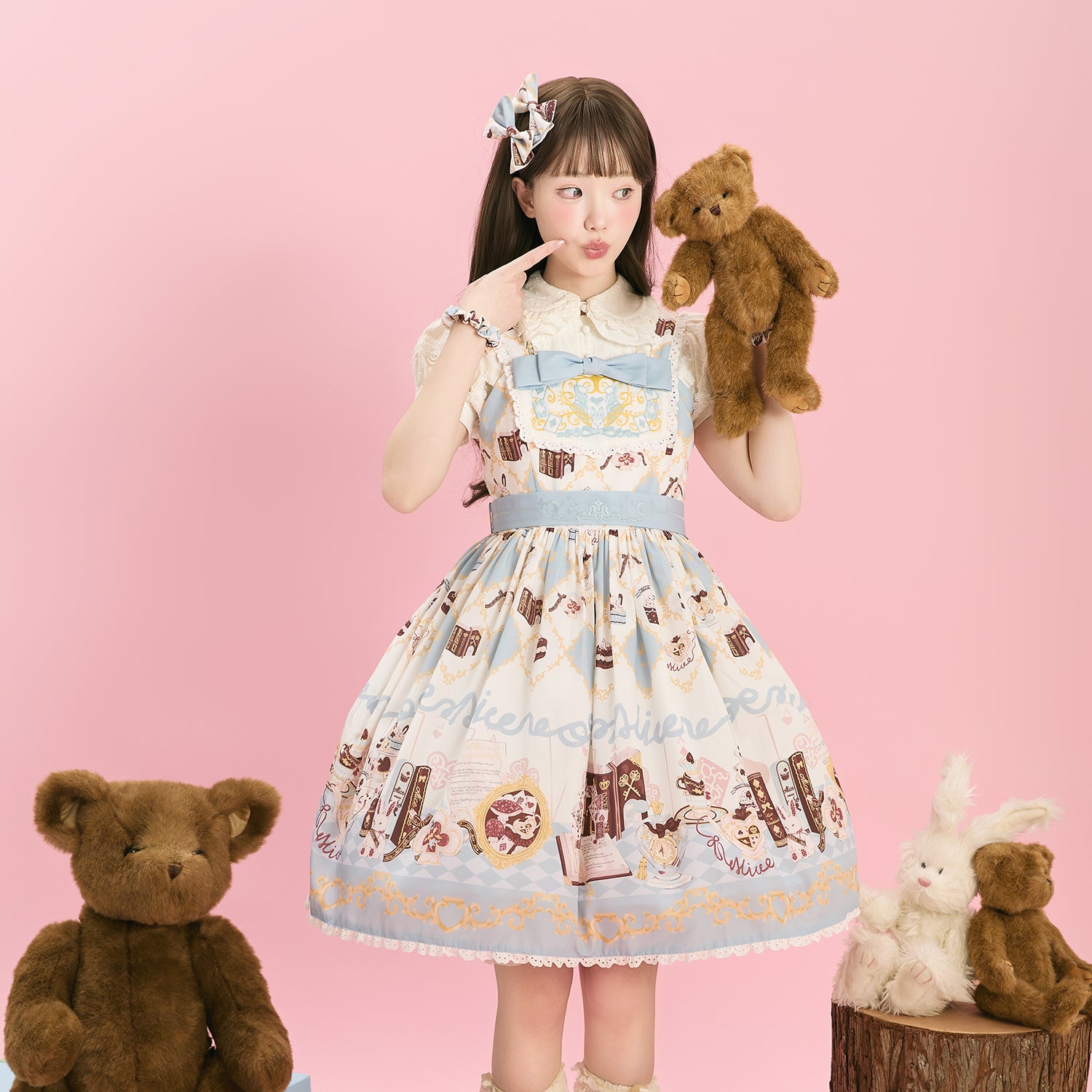 Sweet Lolita Cake Dress Tea Party Fashion Light Blue Pastry Pattern Bow Accented Lolita Dress