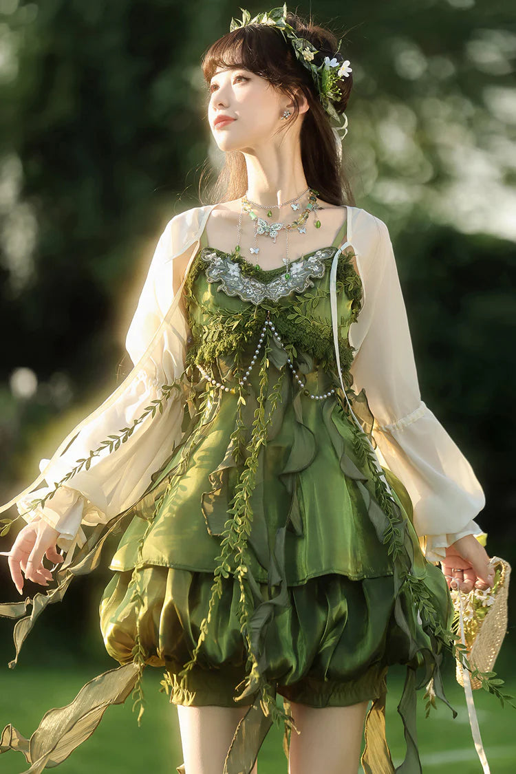 Design Concept:
Bring a touch of nature-inspired charm to your Lolita wardrobe with this Sweet Lolita green JSK dress set. Featuring delicate leaf embellishments, asymmetrical ruffles, and a flowing silhouette, it combines whimsical elegance with playful sweetness. The soft fabric ensures comfort while maintaining a graceful fit, making it perfect for tea parties, photoshoots, or themed gatherings. This versatile set adds a fresh, enchanting feel to any Lolita coordinate, capturing the essence of dreamy, ga