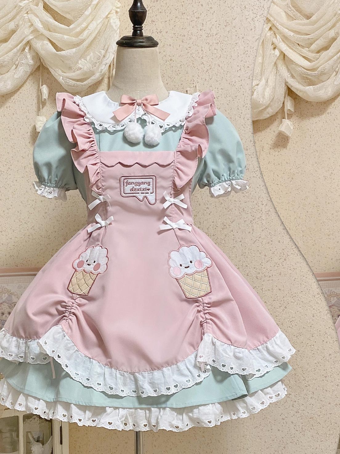 Sweet Lolita Ice Cream Motif Green-Pink Layer Dress cake dress