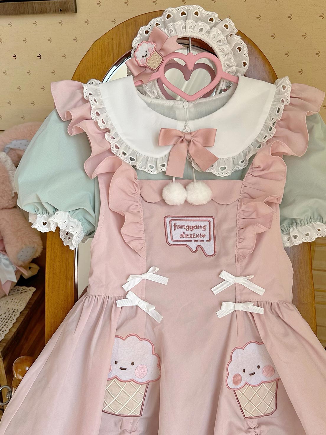 Sweet Lolita Ice Cream Motif Green-Pink Layer Dress cake dress