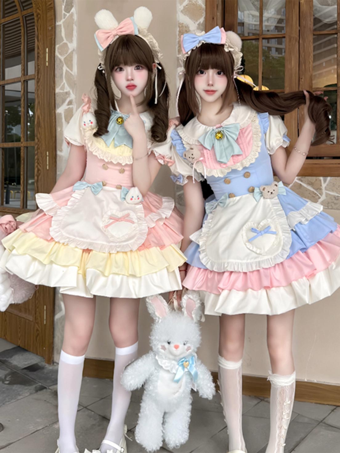 Sweet Lolita Maid outfit Color Scheme Block Rabbit Yellow Pink Patterned Dress